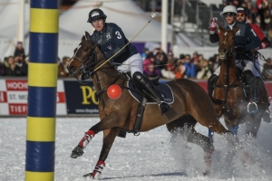 26th January 2019, Lake of St Moritz, St Moritz, Switzerland; Snow Polo World Cup,  Maserati versus Cartier; Max Charlton of Maserati team