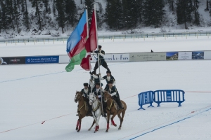 27th January 2019, Lake of St Moritz, St Moritz, Switzerland; Snow Polo World Cup 3rd place match, Azerbaijan Land of Fire versus Cartier; Azerbaijan show
