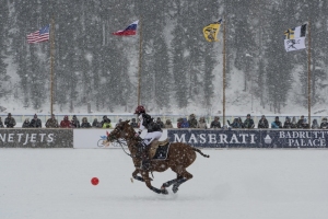 27th January 2019, Lake of St Moritz, St Moritz, Switzerland; Snow Polo World Cup final, Badrutts Palace Hotel versus Maserati; Juan Bautista Peluso of Badrutts Palace Hotel Team