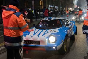 Lancia Stratos alla partenza del Rally Montecarlo